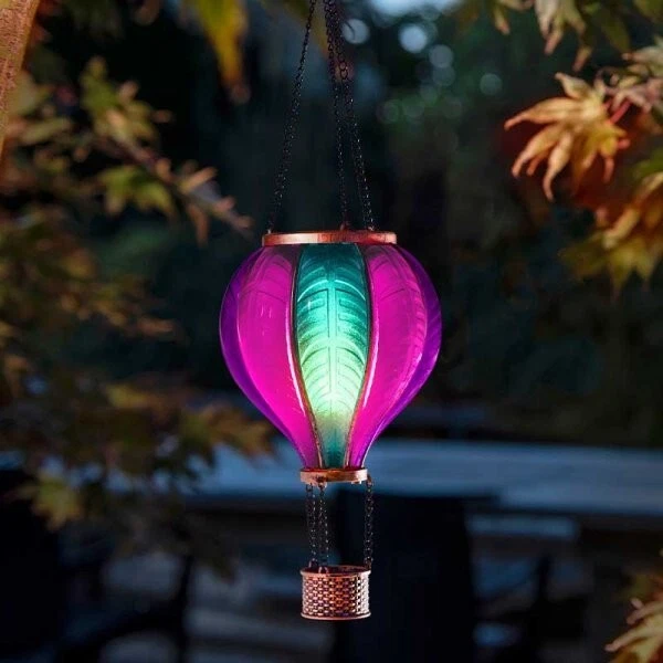 45cm Hanging Outdoor Lantern Solar Aurora Hot Air Balloon LED Light - Image 2 of 4