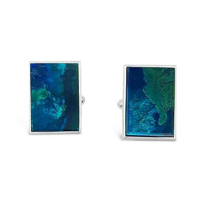 Boutons de vendu manchette rectangulaires en pierre argent sterling bleu vert roi Salomon Eilat