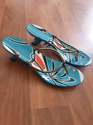 Casadei Handpainted Surf style Designer Sandals Size 7.5  Italy 90's