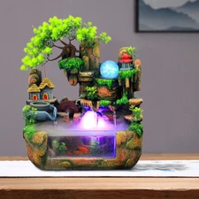 Indoor Water Fountain With Led & Mist Resin Rockery Waterfall home decor Art Dec