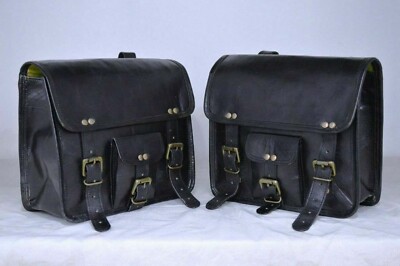 Motorcycle Bags Leather Saddle Luggage Bag Saddlebag Sportster Black Side Brown