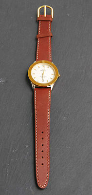 Montre Homme Classique Luc Desroches à Aiguilles - Quartz - Cadran Blanc/or - Bracelet Marron