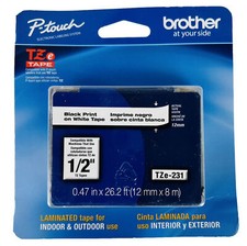 Genuine Brother TZe-231, 1/2" Black on White P-Touch TZ tape NEW