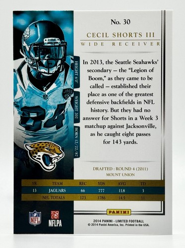 2014 Panini Limited Gold Spotlight #30 Cecil Shorts III 9/25 Jaguars - Picture 2 of 2