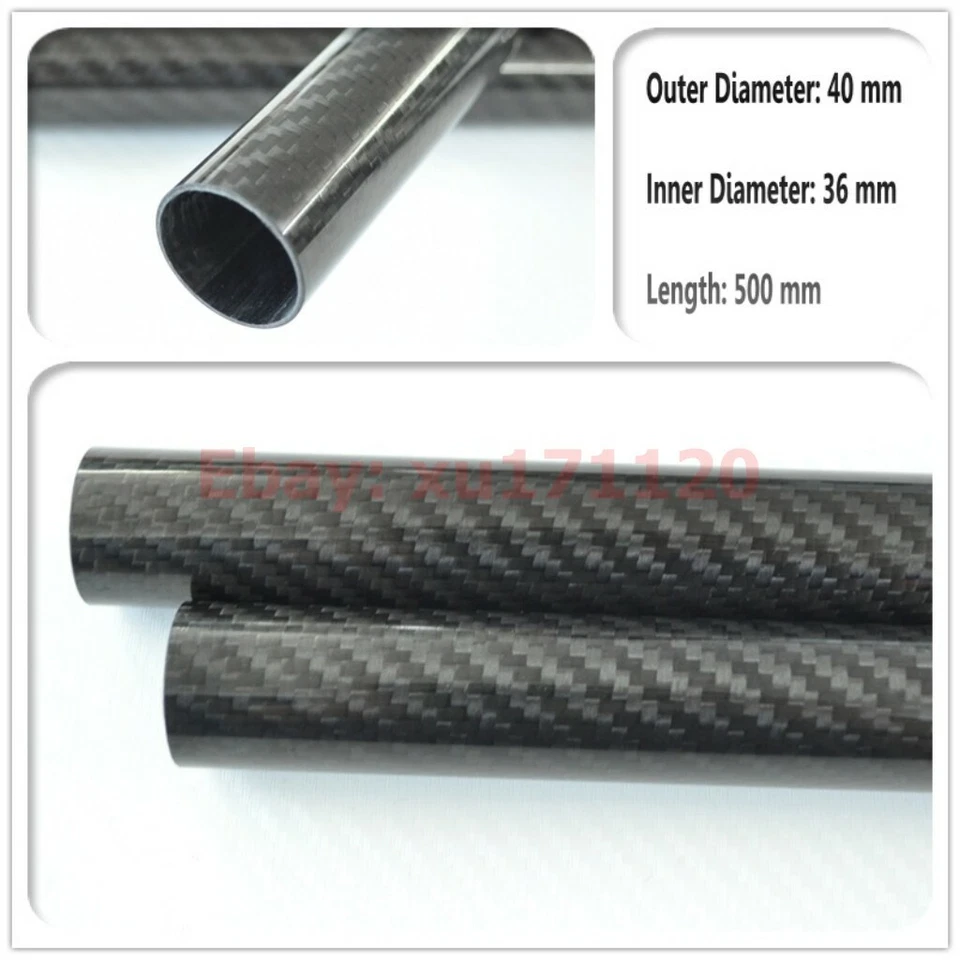Round Tube 3k Carbon Fiber 40mm X 34 35 36 37mm 38mm X 500mm Glossy Roll Wrapped - Image 4 of 4