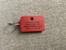 Dime Coin Holder Keychain Vintage 2” Arnold Farms Seed Corn Cattle See Pics Red