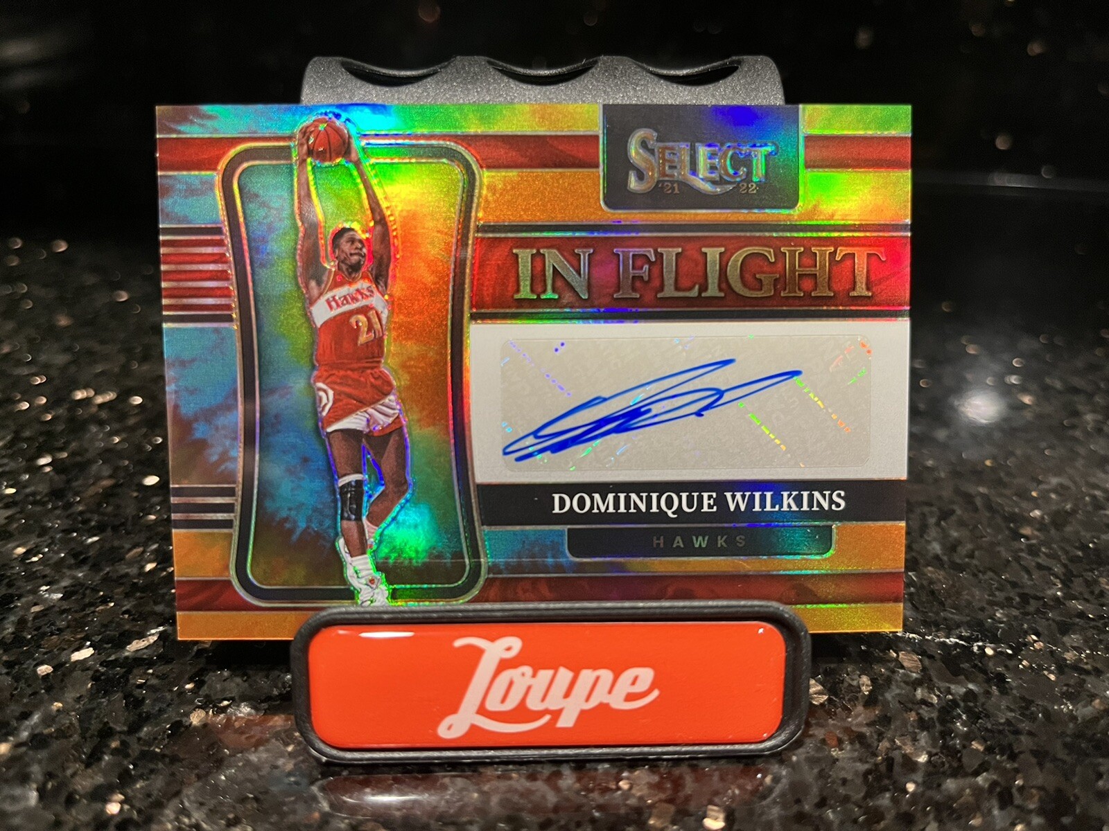 Dominique Wilkins 2021-22 Panini Select In Flight Tie Dye Auto #’d/25 Hawks