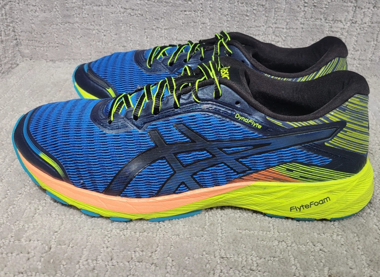 Sneakers da corsa Asics DynaFlyte da uomo taglia US12 blu in pelle sintetica Flytefoam