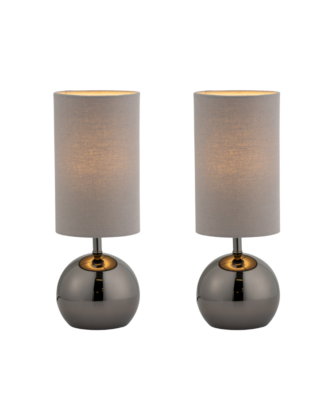 Table Lamps Pair of Modern Black Brushed Metal Ball Touch Control Grey Shade