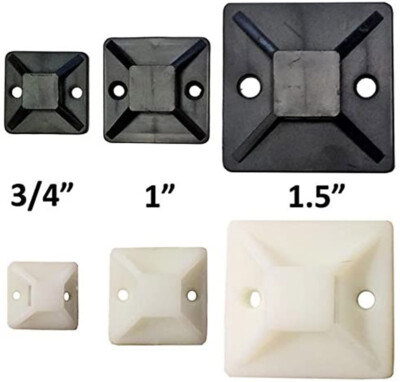 Electriduct Adhesive Backed Mounting Bases - 50 Pack - Black / White