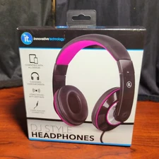 Innovative Technology DJ Style Headphones Compatible with Aux Port Devices PINK