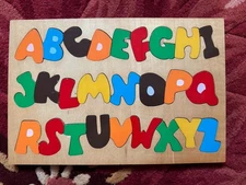 Small World Toys Vintage Rainbow Wooden Alphabet Puzzle