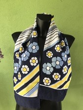 Vintage Navy Blue  Yellow Raffael Courtier Silk Scarf
