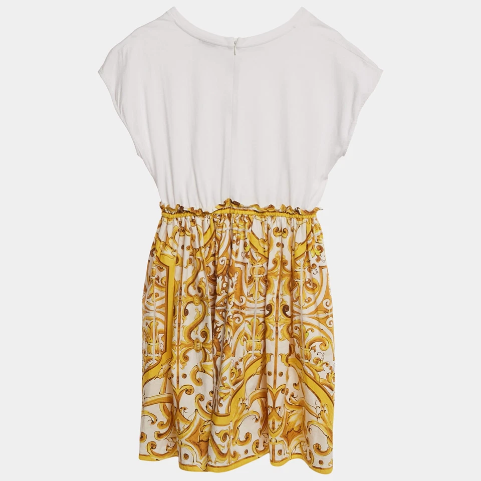 Dolce Gabbana 儿童黄色 Majolica 印花府绸和球衣连衣裙 1112 岁 — 第 2/4 张图片