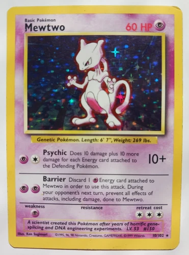 Mewtwo Pokemon Card Holo WOTC 10/102 Base Set Rare Vintage 1999 Original MP