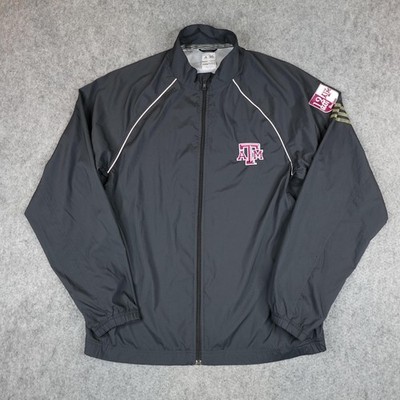 Texas A&M Aggies Jacket Mens Large Black Adidas Windbreaker Track Full Zip NCAA