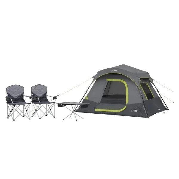 CORE 4-Piece Camp Combo Set with 4 Person Tent, Table, 2 Chairs & Carry Bag.