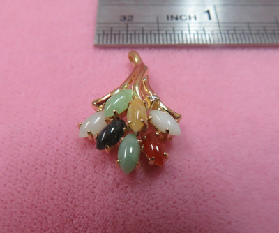 Vintage EA 14K Multi Color Jade & Diamant Anhänger 2,8 Gramm