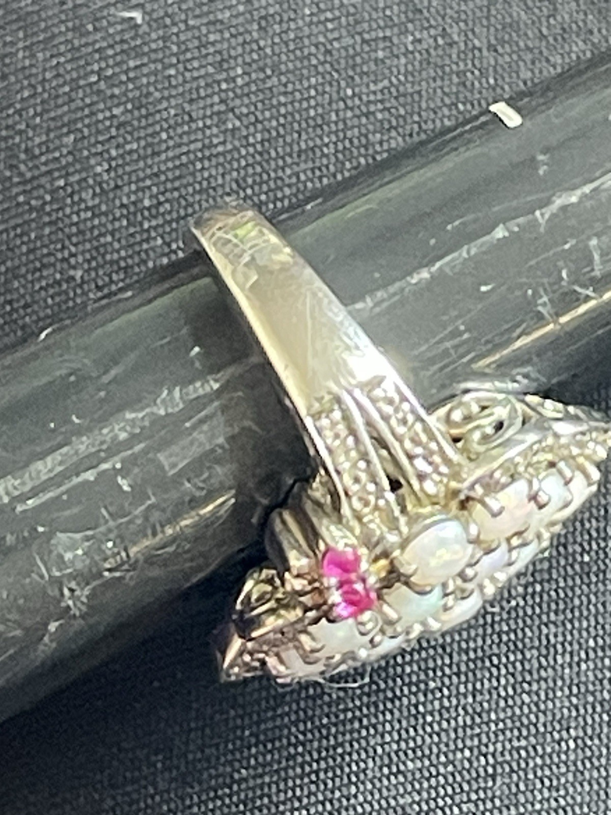 Signed STS 925 Sterling Silver Opal Ruby Ring Clu… - image 11