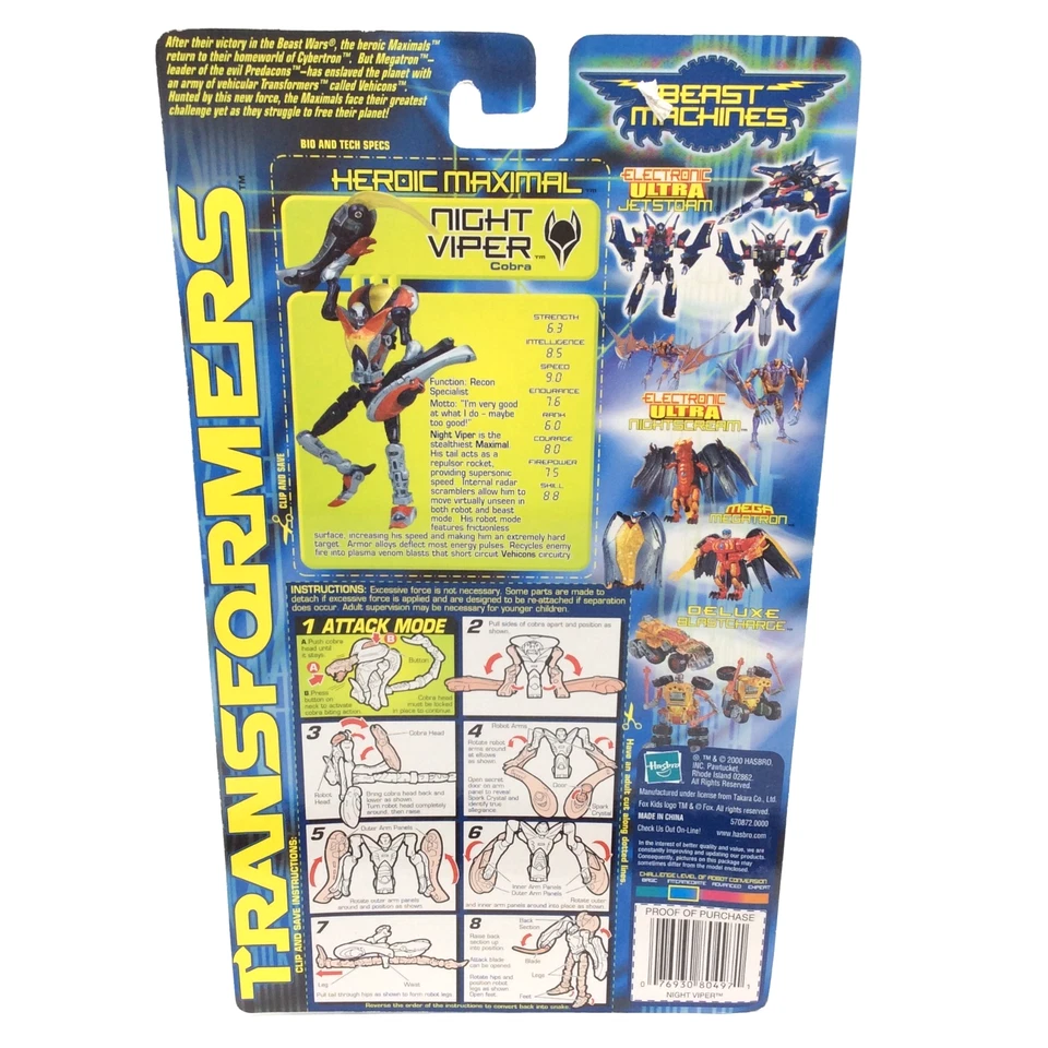 Figura de acción Hasbro Transformers Beast Machines NIGHT VIPER Foto 4 de 4
