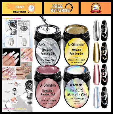 4x8ml Metallic Nail Gel Set - Super Silver, Gold, Rose Gold Mirror Finish, 3D Ar