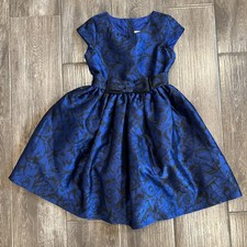 Girls Size 10 Blue Formal Dress Short With Bow Waist Short Sleeve Holiday Party