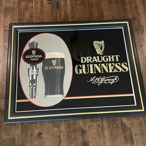 Vintage Guinness Draught Glass Bar Mirror With Arthur Guinness Signature RARE