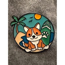 Corgi on the beach Enamel Pin