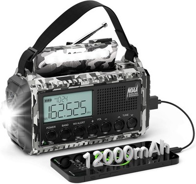 Emergency Radio 12000mAh AUTO NOAA Weather Radio, Solar Hand Crank Portable 
