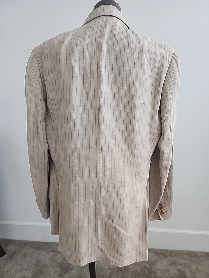 Blazer ETRO Hombres 50 IT 40 EE. UU. Lino Rayas Marrón Abrigo Deportivo Chaqueta Italia Lujo Foto 3 de 4