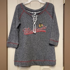 NHL Chicago Blackhawks Women's 3/4 Sleeve Shirt Sz Small Gray Sweatshirt