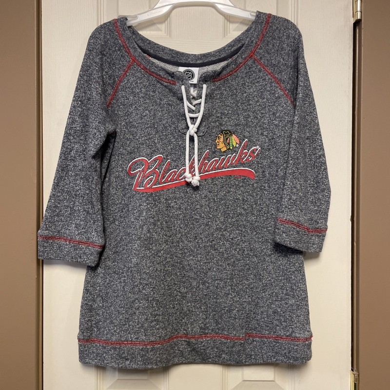 NHL Chicago Blackhawks Women's 3/4 Sleeve Shirt Sz Small Gray Sweatshirt