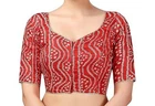Women's Bandhani Red Sari Blouse, Readymade Saree Blouse, Cotton Blouse for Sari