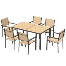 7-Piece Patio Dining Table 6 Chairs Set Outdoor Metal Furniture Textilene Brown