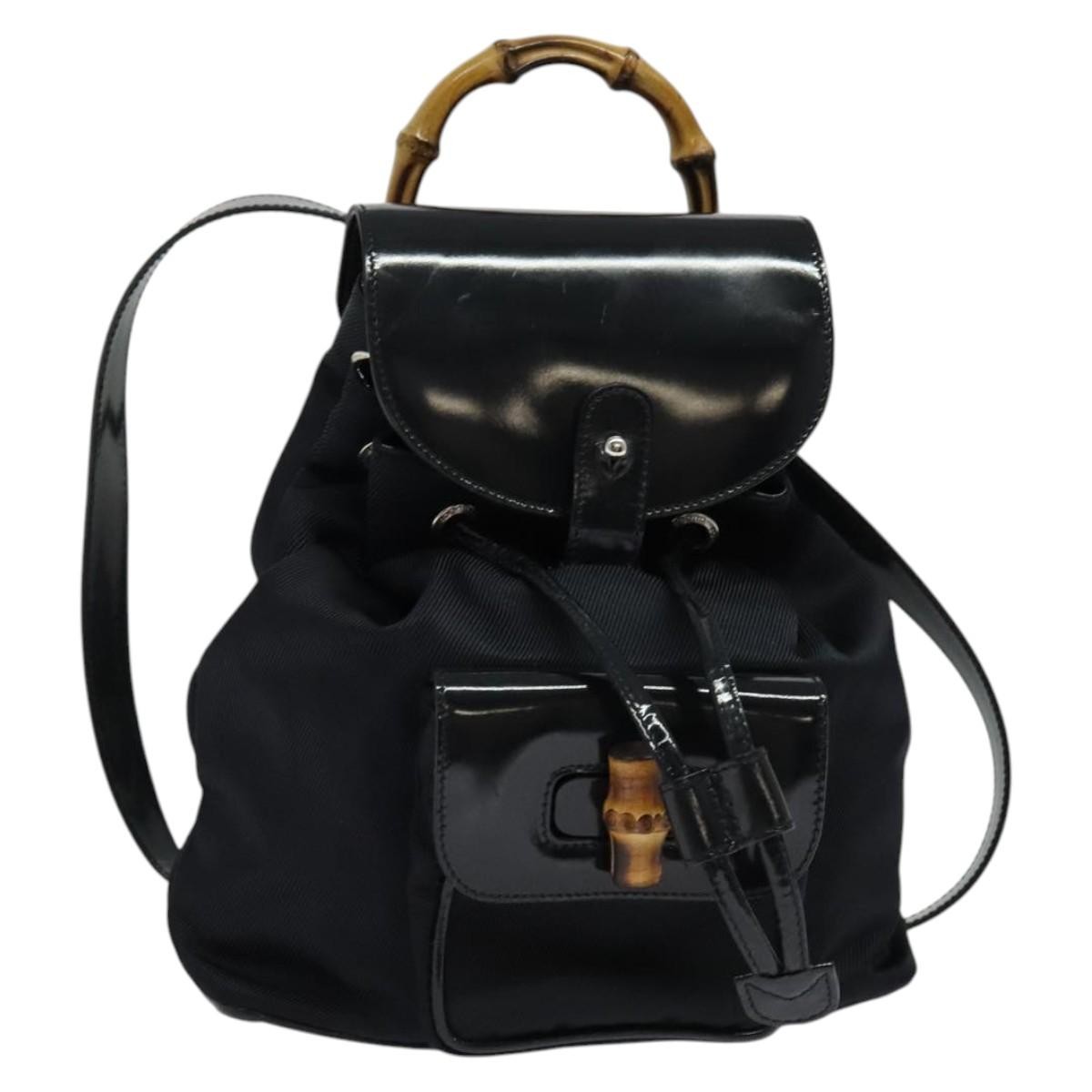 GUCCI Bamboo Backpack Nylon Black Silver 003 3444 0030 Auth  display picture 2
