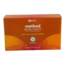 Method Paper Dryer Sheets Ginger Mango 80 Sheets Sealed