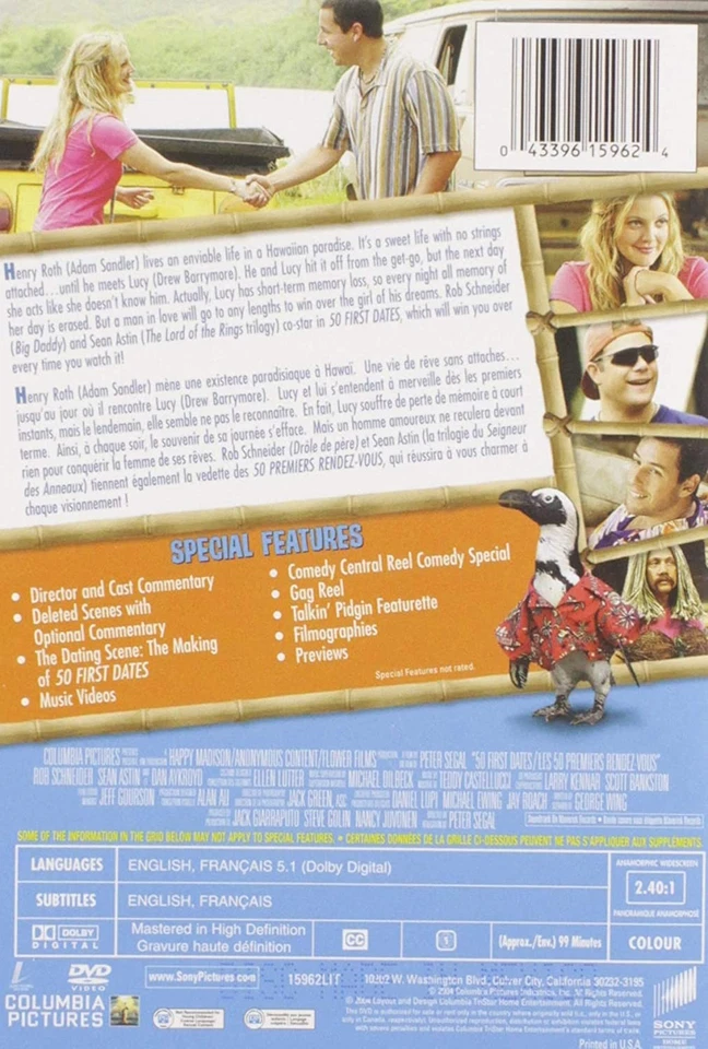 50 First Dates (Widescreen Special Edition) (DVD) Adam Sandler Drew Barrymore - Image 3 of 3