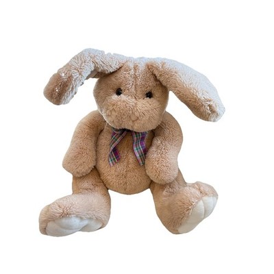 Vintage Giant Light Brown Plush Bunny Rabbit Plaid Bow 25'' Long Proffitts EUC