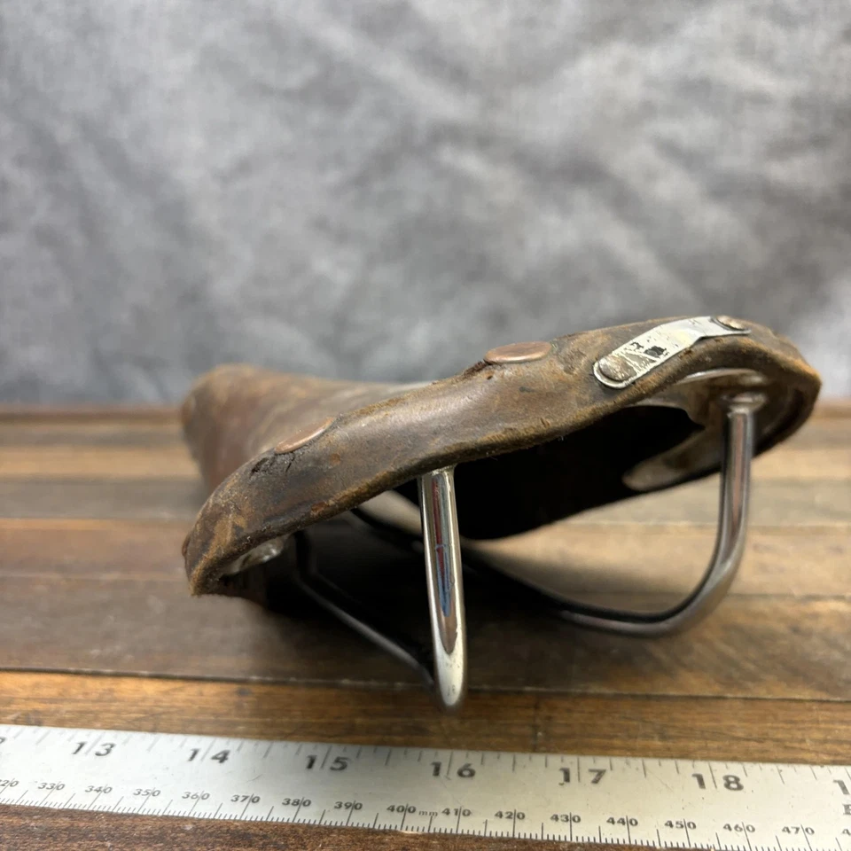 老式 Brooks 专业皮革自行车鞍座粗糙座椅铜铆钉英格兰 — 第 4/4 张图片