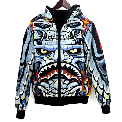 Sprayground HeadHunter Reversible Down Jacket Size Large Black & Totem Graphic