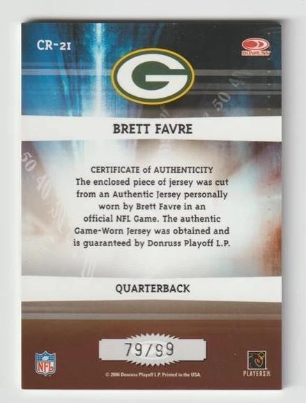 Camiseta de 3 colores Brett Favre 2006 Donruss Playoff Chain Reaction/99 Packers/Hof! Foto 2 de 2
