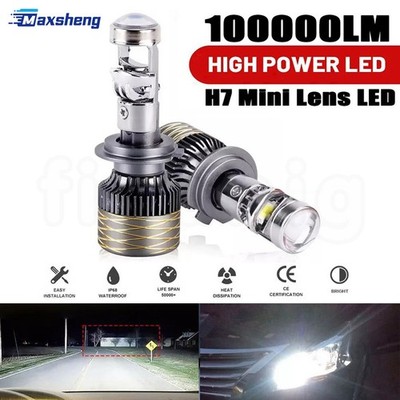 H7 200W Mini Bi LED Projector Lens Headlight Kit 100000LM 6000K Super White 2PCS