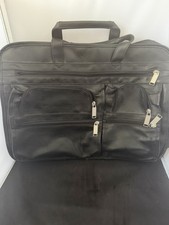 Black Faux Leather Laptop Briefcase Bag Multi Pocket Business Travel Case