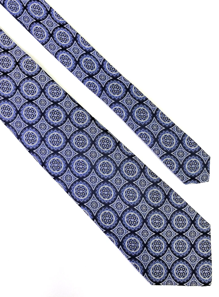 Corbata de vestir Birmania Bibas azul índigo medallón 100 % seda para hombre L:58" W:3,5" Foto 2 de 4