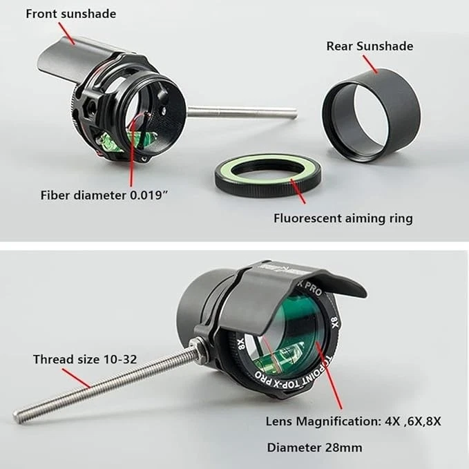 Mira de arco compuesta 9" barra de carbono mira telescópica 2x 4x 6x 8x lente competición derecha derecha izquierda Foto 4 de 4