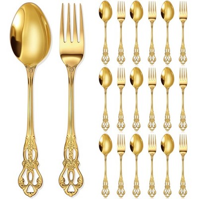 20 Pcs Gold Forks and Spoons Silverware Set, Stainless Steel Flatware Cutlery...