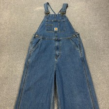Carhartt Dungarees Kids Size 12 28x26 Blue Bib Denim Sanforized Overalls Youth
