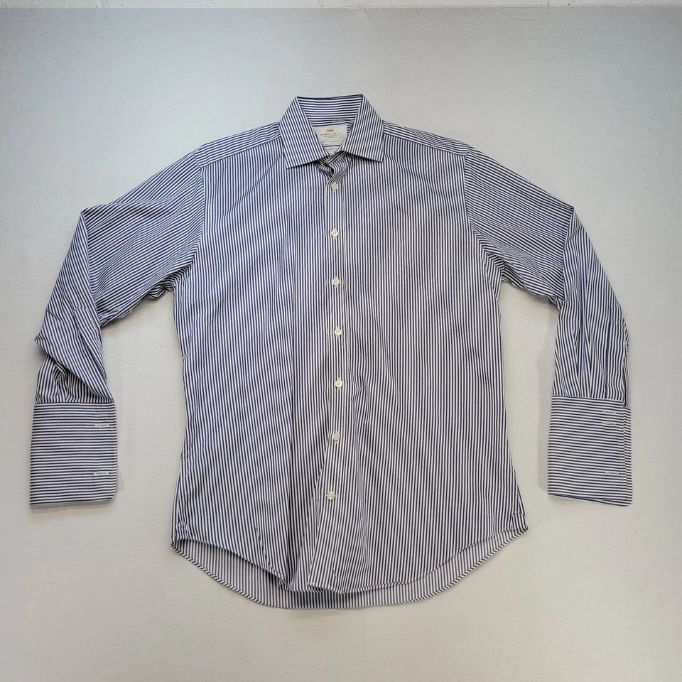 Camisa de vestir Hawes & Curtis para hombre 16 33 azul a rayas 2 capas ajuste a medida de lujo Foto 2 de 4