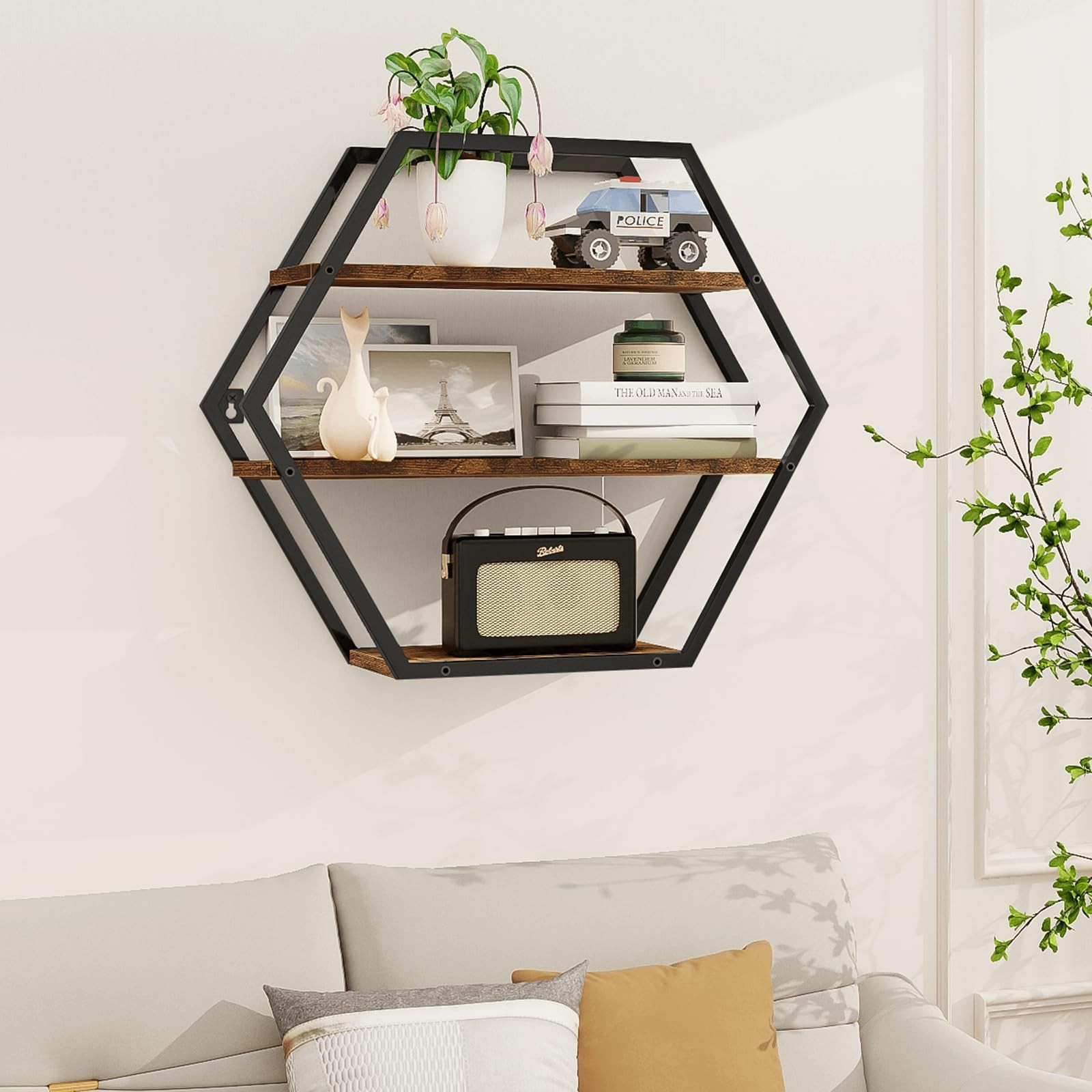 Hexagon Shelves for Wall, Hexagon Floating Shelves, Decorative Geometric Shel...
