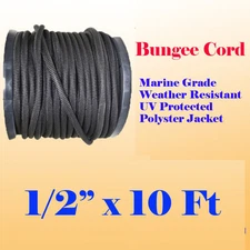 1/2" x 10 Ft Premium Marine Grade Bungee Shock Stretch Cord UV Black 10' 